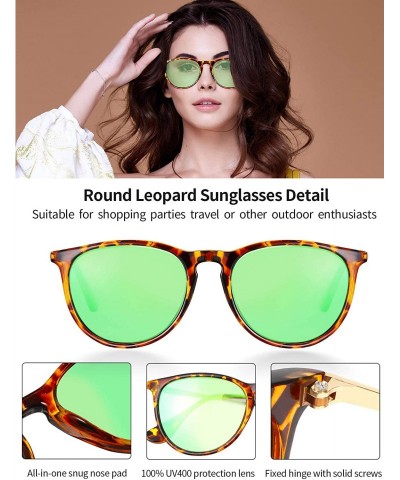 Round Leopard Round Sunglasses Retro Leopard Sunglasses Leopard Sunglasses for Women - Green - CN190U2NDQ7 $11.03