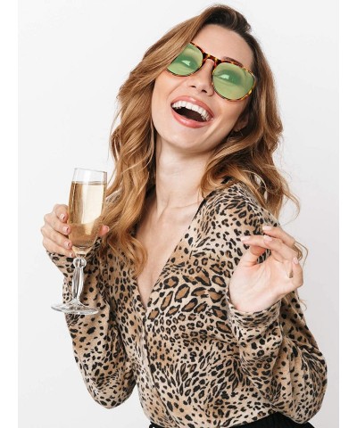 Round Leopard Round Sunglasses Retro Leopard Sunglasses Leopard Sunglasses for Women - Green - CN190U2NDQ7 $11.03