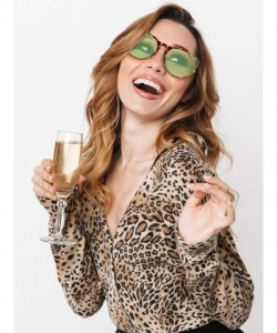Round Leopard Round Sunglasses Retro Leopard Sunglasses Leopard Sunglasses for Women - Green - CN190U2NDQ7 $11.03
