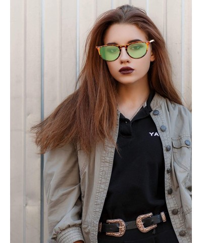 Round Leopard Round Sunglasses Retro Leopard Sunglasses Leopard Sunglasses for Women - Green - CN190U2NDQ7 $11.03