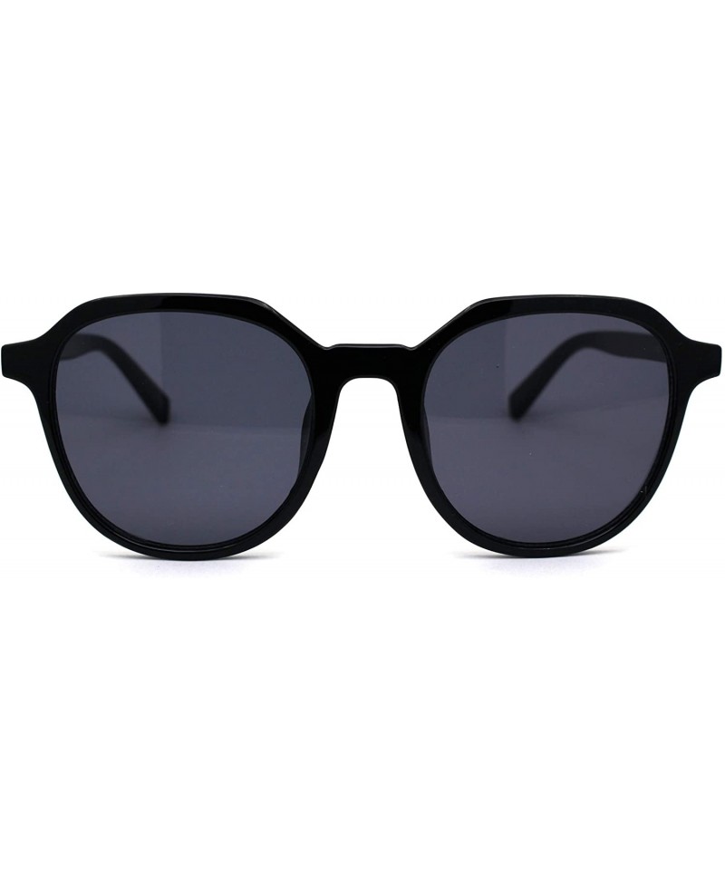 Rectangular Mod Plastic Horn Rim Retro Round Rectangular Sunglasses - All Black - CO196IMIIQO $10.23