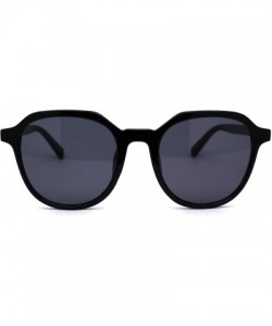 Rectangular Mod Plastic Horn Rim Retro Round Rectangular Sunglasses - All Black - CO196IMIIQO $10.23