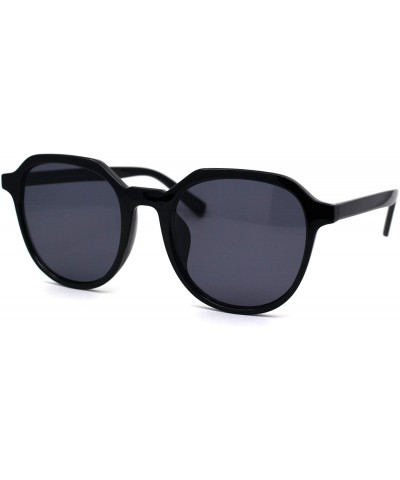 Rectangular Mod Plastic Horn Rim Retro Round Rectangular Sunglasses - All Black - CO196IMIIQO $10.23