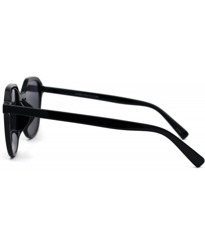 Rectangular Mod Plastic Horn Rim Retro Round Rectangular Sunglasses - All Black - CO196IMIIQO $10.23