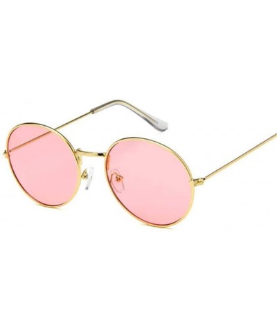 Goggle Retro Oval Sunglasses Men Women Vintage Metal Frame Sun Glasses Male Fashion - Gold Pink - CR194OHLQMX $19.51