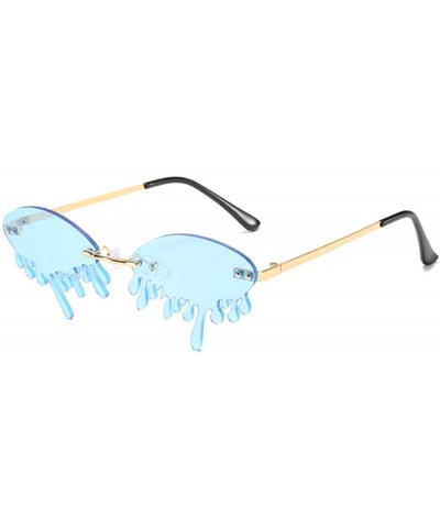 Wrap Color Lens Sunglasses Stylish Sunnies Eyewear Metal Sunglasses - 5016 - Blue(gold Frame) - C619CGMCT6L $12.10