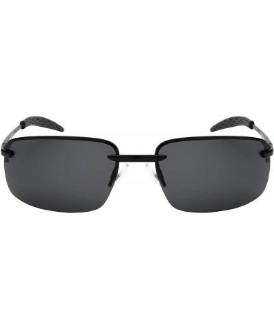 Semi-rimless Men's Metal Semi-Rimless Sports Sunglasses 25124S - Matte Black - CN12J6TK1S3 $10.59