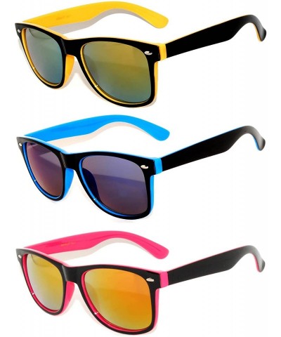 Rectangular New Fashion Retro 2 Tone Vintage Sunglasses Mirror Lens 3 Pack - Yellow/Blue/Pink - 3 Pairs - CZ11NRUWJYR $8.06