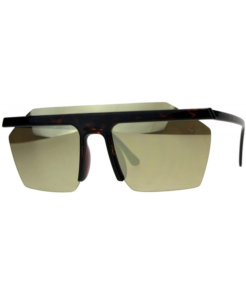 Rimless Mens Rimless Exposed Lens Color Mirror Plastic Frame Flat Top Sunglasses - Tortoise Gold - C3180OS546M $11.03