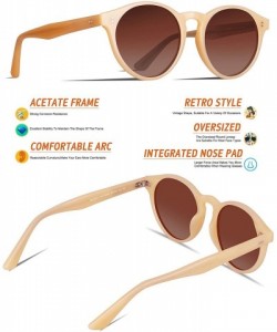 Oversized Polarized Retro Round Style Acetate Full Frame Sunglasses For Men Women UV400 Protection - Brown Lens/Beige Frame -...