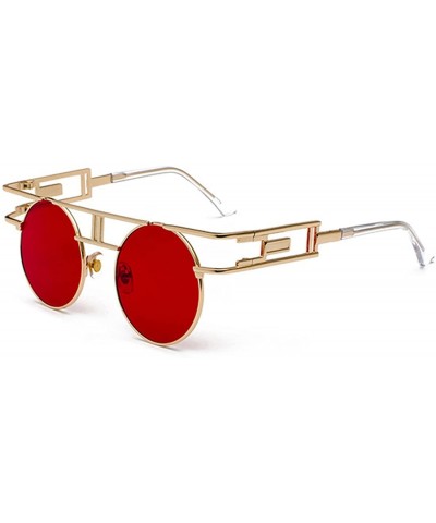 Oversized Women Men Retro Round Glasses Hollow Sunglasses Reflective Lens Metal Frame Sunglasses - Ocean Red - C018TRQL9R8 $1...