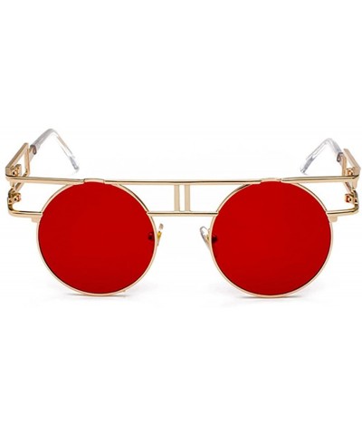Oversized Women Men Retro Round Glasses Hollow Sunglasses Reflective Lens Metal Frame Sunglasses - Ocean Red - C018TRQL9R8 $1...