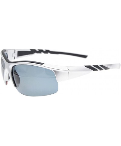 Rectangular Polycarbonate Polarized Sport Sunglasses Half Rimless TR90 Unbreakable - Silver/Grey Lens - CZ12N388ZXJ $19.20