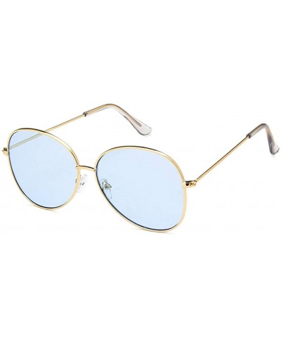 Oval Unisex Sunglasses Retro Gold Grey Drive Holiday Oval Non-Polarized UV400 - Gold Blue - CC18REA54W2 $17.48