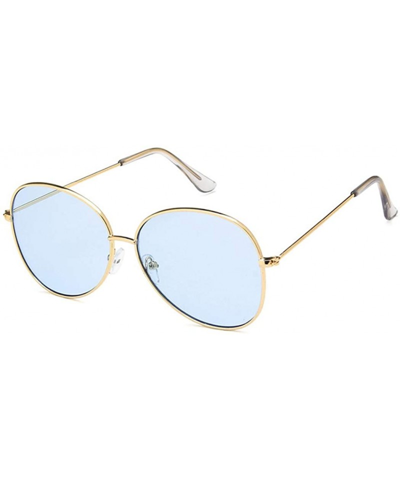Oval Unisex Sunglasses Retro Gold Grey Drive Holiday Oval Non-Polarized UV400 - Gold Blue - CC18REA54W2 $7.59