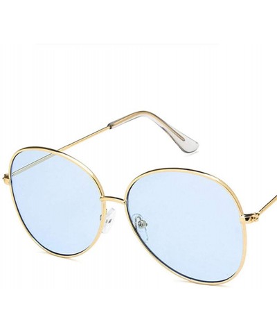 Oval Unisex Sunglasses Retro Gold Grey Drive Holiday Oval Non-Polarized UV400 - Gold Blue - CC18REA54W2 $17.48