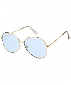 Oval Unisex Sunglasses Retro Gold Grey Drive Holiday Oval Non-Polarized UV400 - Gold Blue - CC18REA54W2 $17.48