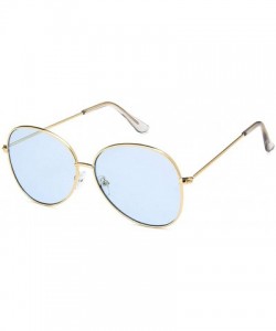 Oval Unisex Sunglasses Retro Gold Grey Drive Holiday Oval Non-Polarized UV400 - Gold Blue - CC18REA54W2 $7.59