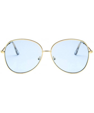 Oval Unisex Sunglasses Retro Gold Grey Drive Holiday Oval Non-Polarized UV400 - Gold Blue - CC18REA54W2 $17.48