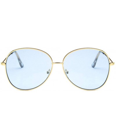 Oval Unisex Sunglasses Retro Gold Grey Drive Holiday Oval Non-Polarized UV400 - Gold Blue - CC18REA54W2 $7.59