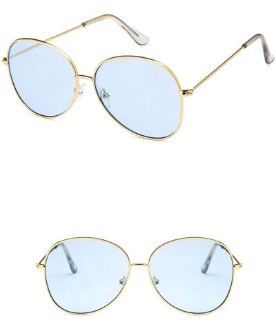 Oval Unisex Sunglasses Retro Gold Grey Drive Holiday Oval Non-Polarized UV400 - Gold Blue - CC18REA54W2 $17.48