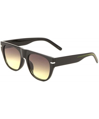 Shield Flat Top Curved Nose Round Flat Lens Temple Line Sunglasses - Brown Black - CB197S72GA5 $13.51