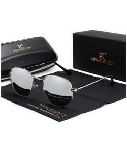 Aviator Genuine hexagon pilot sunglasses men fashion polarized UV400 ultra light - Silver/Mirror - C818XSXG0K8 $27.54