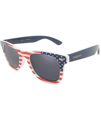 Oval vintage sunglasses for Women＆Men with American flag pattern - Blue - C818AK7LA9X $20.51