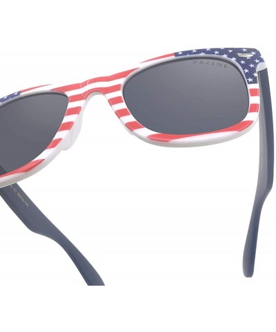 Oval vintage sunglasses for Women＆Men with American flag pattern - Blue - C818AK7LA9X $20.51