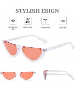 Semi-rimless Vintage Clout Goggles Sunglasses for Women Semi-rimless Frame Half Oval Stylish Eye glasses - Orange Transparent...