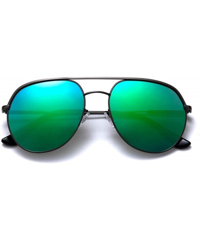 Rectangular Polarized Sunglasses Navigator Rectangular Designer - Gun Frame (Glossy Finish) / Polarized Green Mirror Lens - C...
