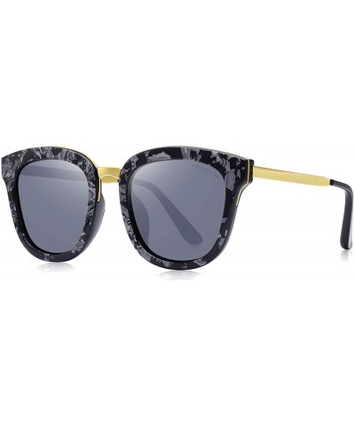 Square Women Polarized Sunglasses Cat eye Sun glasses Metal Temple S6082 - Silver - CJ180A3UZZW $14.31