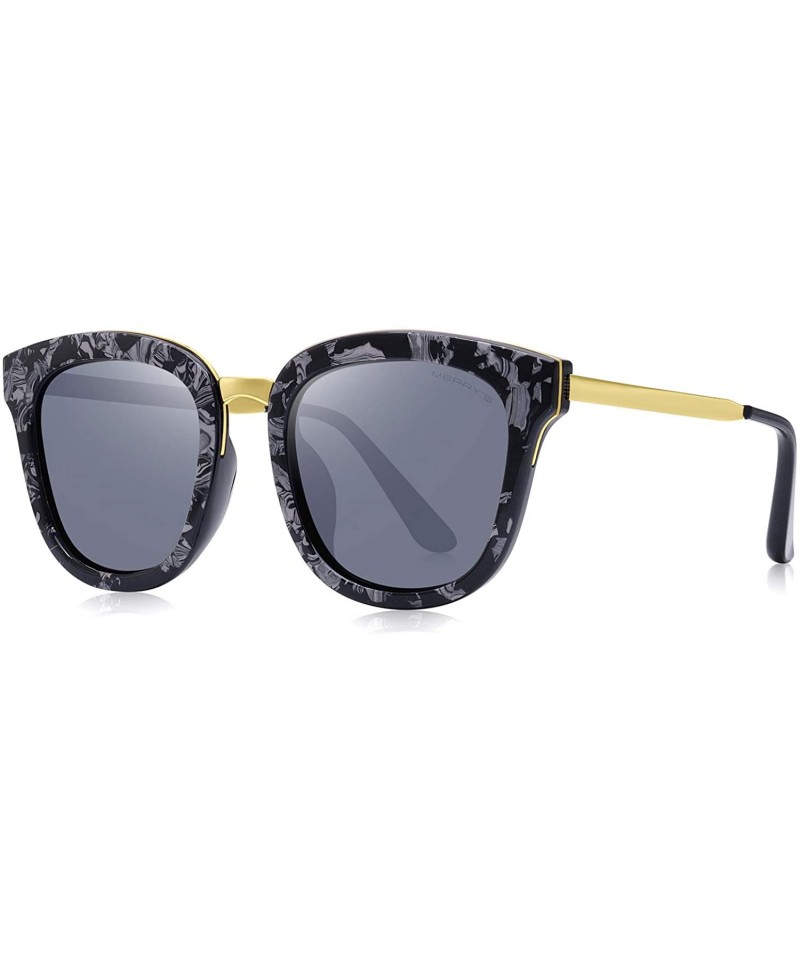 Square Women Polarized Sunglasses Cat eye Sun glasses Metal Temple S6082 - Silver - CJ180A3UZZW $14.31
