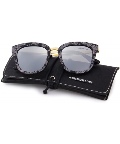 Square Women Polarized Sunglasses Cat eye Sun glasses Metal Temple S6082 - Silver - CJ180A3UZZW $14.31