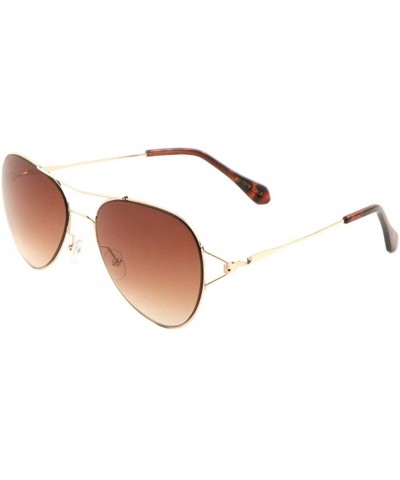 Aviator Thin Frame V Shape Connector Modern Round Aviator Sunglasses - Brown Demi - CP190IRMOCT $12.99