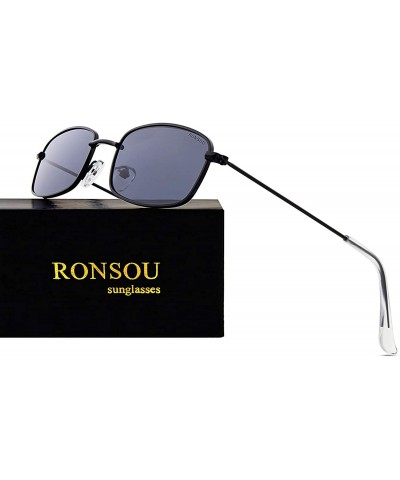 Round New Fashion Trend Vintage Rectangular Small Sunglasses for Men and Women - Black Frame Gray Lens - C318R25RA3M $12.11