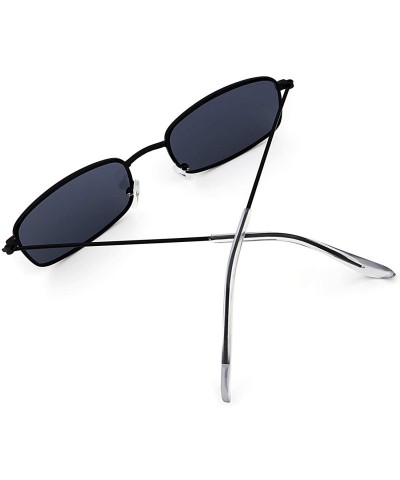 Round New Fashion Trend Vintage Rectangular Small Sunglasses for Men and Women - Black Frame Gray Lens - C318R25RA3M $12.11