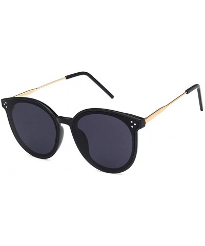 Oval Unisex Sunglasses Retro Bright Black Grey Drive Holiday Oval Non-Polarized UV400 - Bright Black Grey - CI18RLUIND4 $21.39