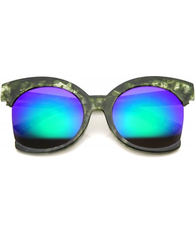 Cat Eye Womens Oversize Side Cut Marble Frame Iridescent Lens Cat Eye Sunglasses 59mm - Green / Green Mirror - C812GSJNE8N $8.27