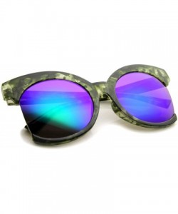 Cat Eye Womens Oversize Side Cut Marble Frame Iridescent Lens Cat Eye Sunglasses 59mm - Green / Green Mirror - C812GSJNE8N $8.27