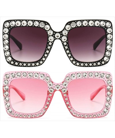 Round Oversized Sunglasses for Women Square Thick Frame Bling Bling Rhinestone Novelty Shades - C018I5CUR96 $15.53