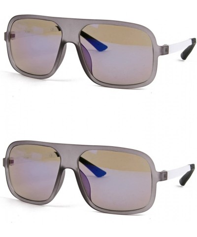 Square Classic Square Plastic Aviator Sunglasses P2165 - 2 Pcs Mattegray-bluemirror Lens & Mattegray-bluemirror Lens - CC11AH...