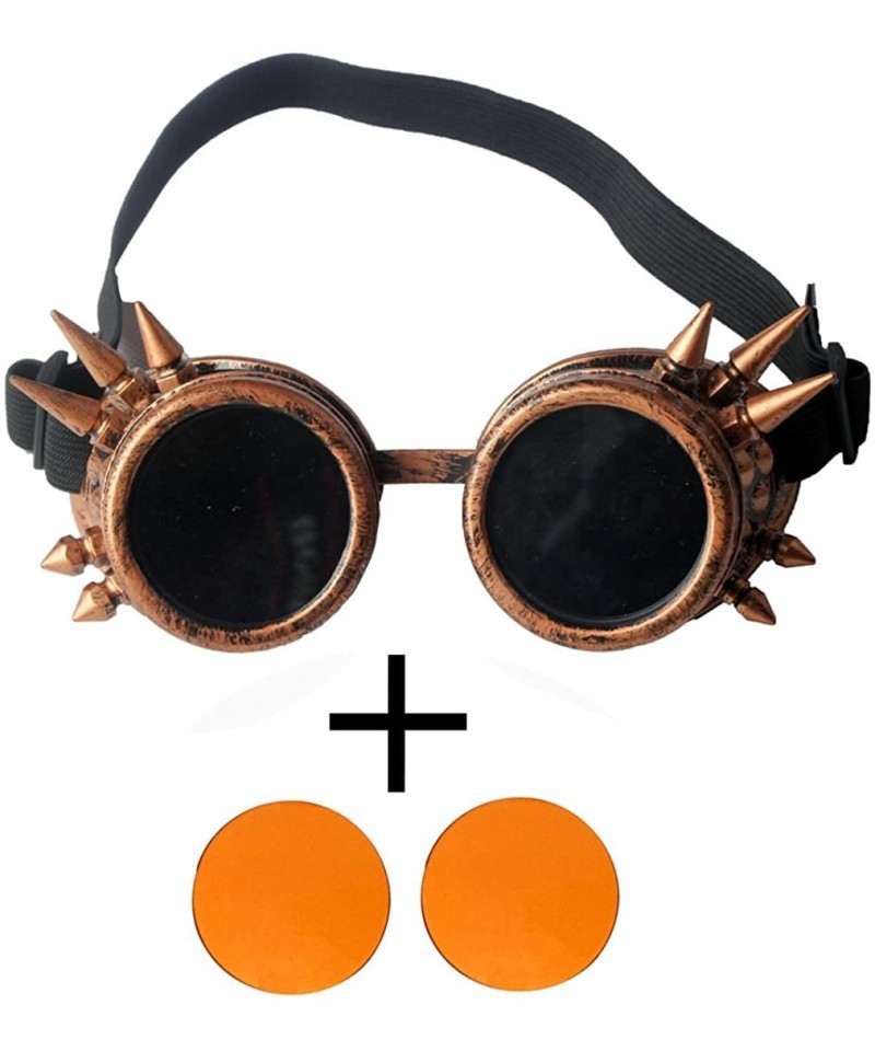 Goggle Spiked Steampunk Vintage Glasses Goggles Rave Retro Cosplay Halloween - Frame+orange Lenses - CW18HA8TSWW $11.37