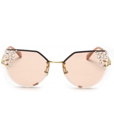 Rimless Rimless Rhinestone Sunglasses Women Cat Eye Luxury Sun Glasses Women Decoration - Light Brown - CW18O9K6G49 $13.74