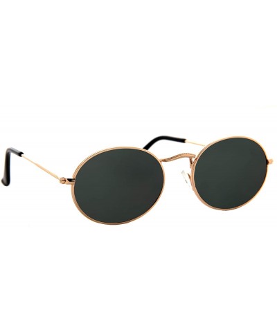 Goggle Small Oval Frame Sunglasses Men Women Vintage Classic Vintage Stylish - Gold Metal Frame / Tinted Green Lens - C418SU7...