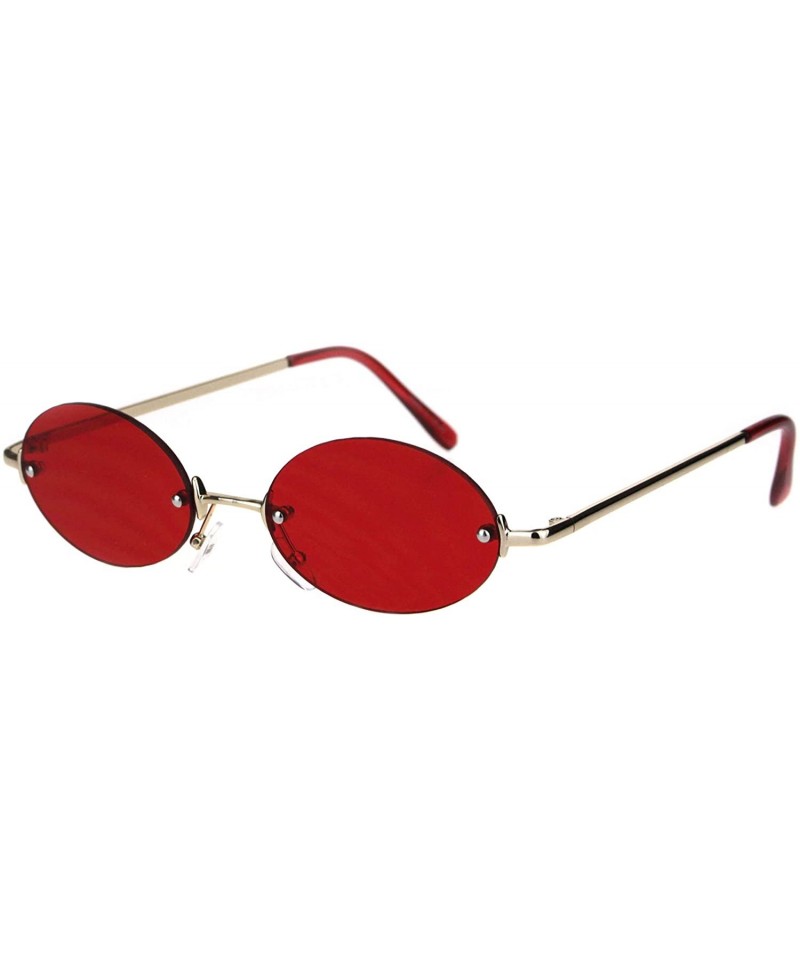 Oval Rimless Oval Sunglasses Metal Frame Trendy Unisex Shades UV 400 - Gold (Red) - CW18S7OYZIW $13.00