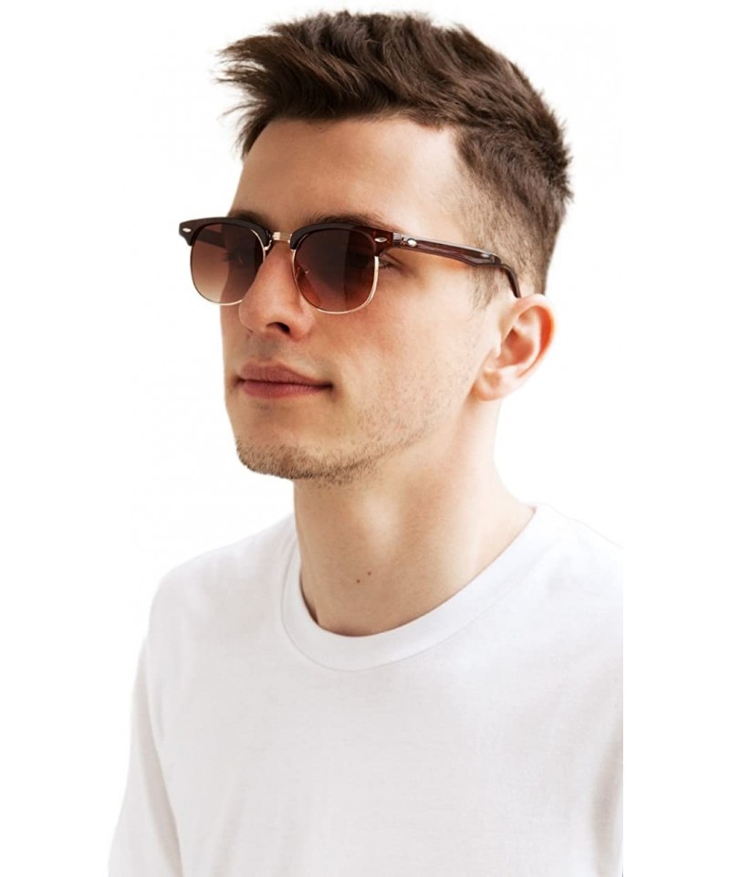 Square Sunglasses in Brown - Half Frame With Metal Details - Retro Classic Men's Women's - C012H4VFLWL $25.53