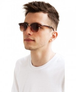 Square Sunglasses in Brown - Half Frame With Metal Details - Retro Classic Men's Women's - C012H4VFLWL $25.53