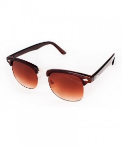 Square Sunglasses in Brown - Half Frame With Metal Details - Retro Classic Men's Women's - C012H4VFLWL $25.53