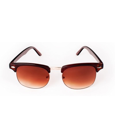 Square Sunglasses in Brown - Half Frame With Metal Details - Retro Classic Men's Women's - C012H4VFLWL $25.53